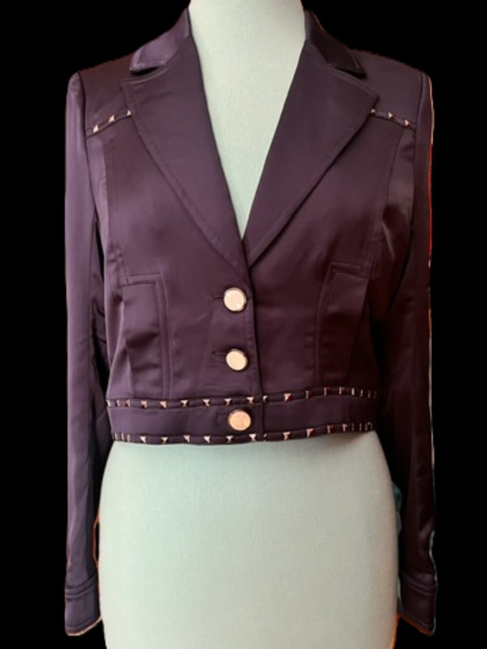 NWT bebe Navy Satin Cropped Jacket – Size 6